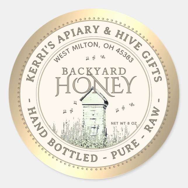 Backyard Nehmt Honey Label Hand Flaschen Roh Runder Aufkleber (Vorderseite)