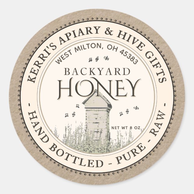 Backyard Nehmt Honey Label Hand Flaschen Roh Runder Aufkleber (Vorderseite)