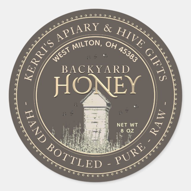 Backyard Nehmt Honey Label Hand Flaschen Roh Runder Aufkleber (Vorderseite)
