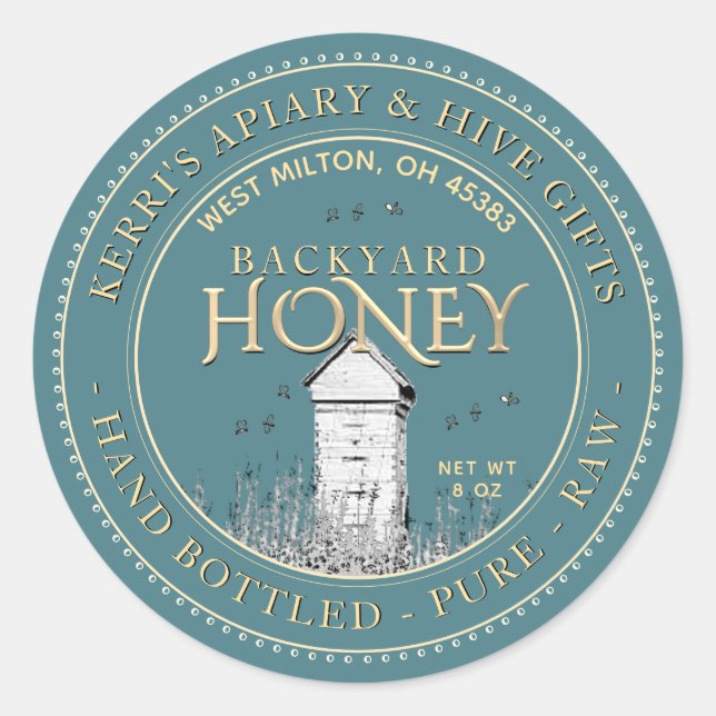 Backyard Nehmt Honey Label Hand Flaschen Roh Runder Aufkleber (Vorderseite)