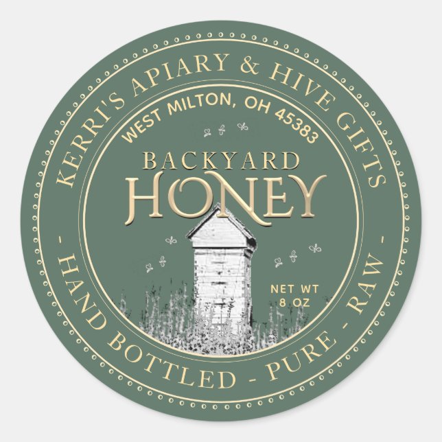 Backyard Nehmt Honey Label Hand Flaschen Roh Runder Aufkleber (Vorderseite)