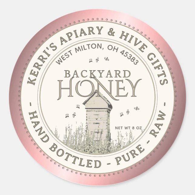 Backyard Nehmt Honey Label Hand Flaschen Roh Runder Aufkleber (Vorderseite)