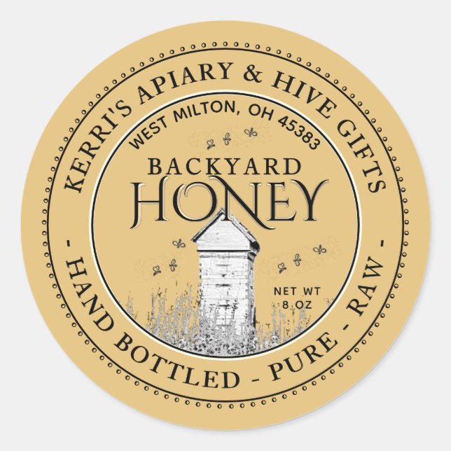 Backyard Nehmt Honey Label Hand Flaschen Roh Runder Aufkleber (Vorderseite)