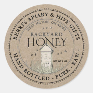Backyard Nehmt Honey Label Hand Flaschen Roh Runder Aufkleber