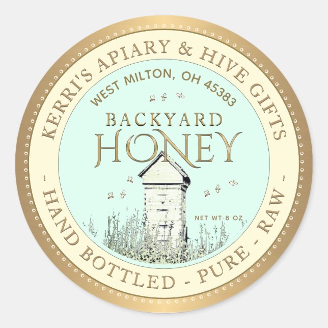 Backyard Nehmt Honey Label Hand Flaschen Roh Runder Aufkleber (Vorderseite)