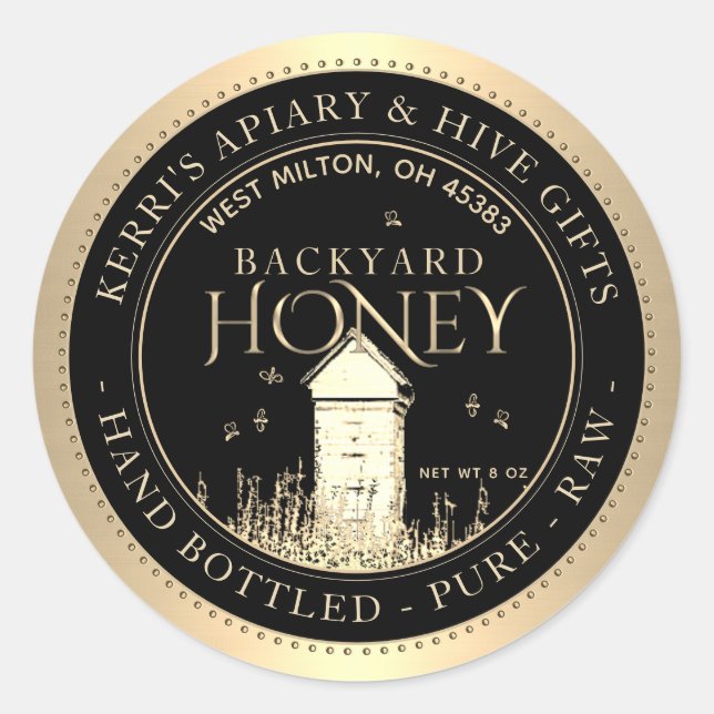 Backyard Nehmt Honey Label Hand Flaschen Roh Runder Aufkleber (Vorderseite)