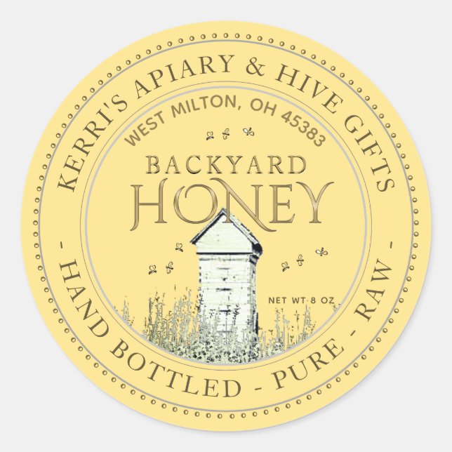 Backyard Nehmt Honey Label Hand Flaschen Roh Runder Aufkleber (Vorderseite)