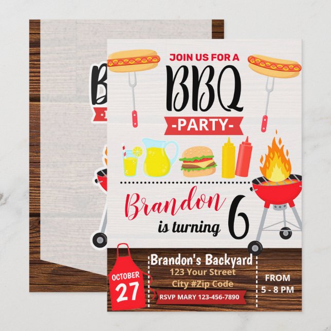 BACKYARD PARTY BBQ BIRTHDAY INVITATION EINLADUNG (Vorne/Hinten)