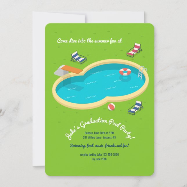 Backyard Pool-Party Einladung (Vorderseite)