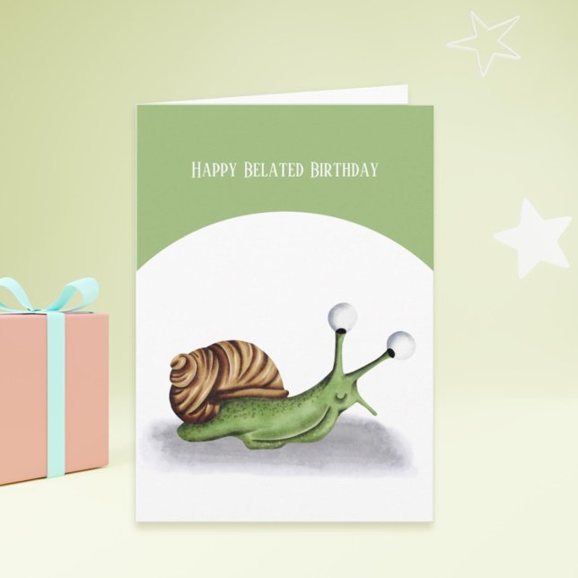Backyard Snail Children belagert Geburtstag Karte (Backyard snail birthday card for belated wishes)