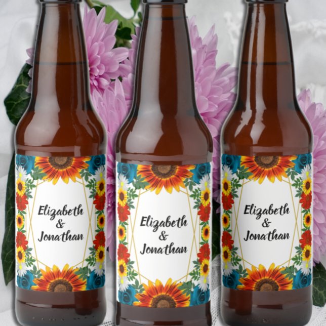 Backyard Summer Floral Geometric Wedding Bierflaschenetikett (Von Creator hochgeladen)