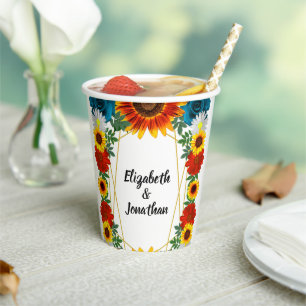Backyard Summer Floral Geometric Wedding Pappbecher