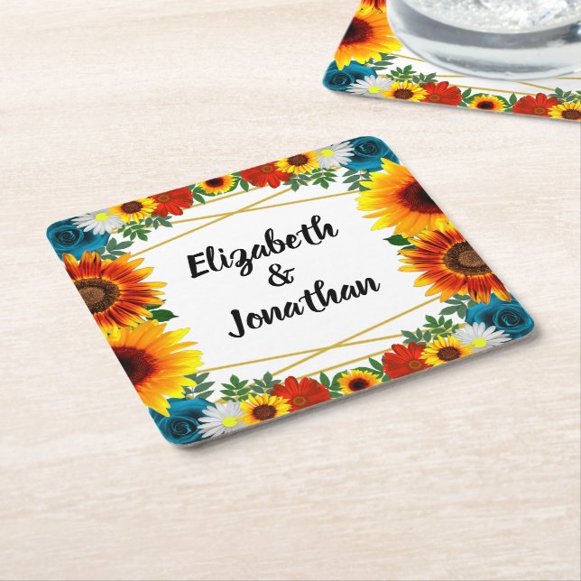 Backyard Summer Floral Geometric Wedding Rechteckiger Pappuntersetzer (angewinkelt)