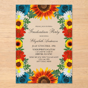 Backyard Summer Floral Graduation Party Acryleinladungen