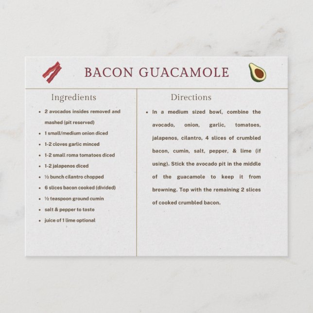 Bacon Guacamole Erntedank Rezept Karte (Vorderseite)