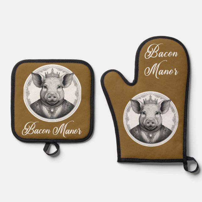 Bacon Manor Oven Mitt und Pot Holder Ofenhandschuh & Topflappen-Set (Vorderseite)