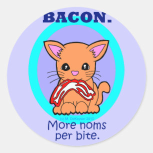 Bacon: Mehr Noms pro bissige Katze Runder Aufkleber