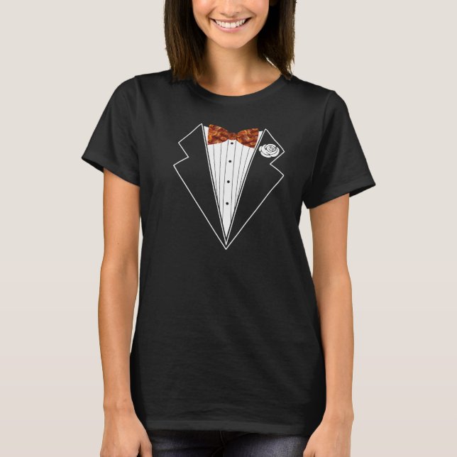 Bacon Tuxedo Bow T Shirt Langschläfchen (Vorderseite)