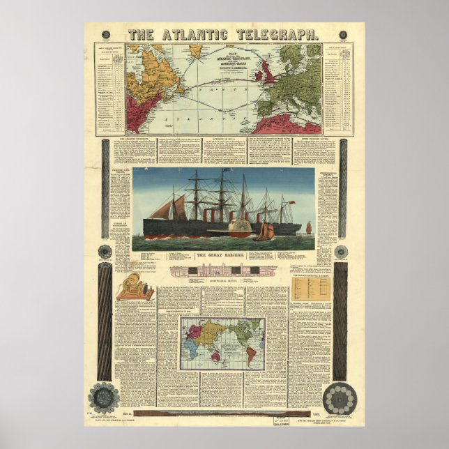 Bacon's Chart of the Atlantic Telegraph (1865) Poster (Vorne)