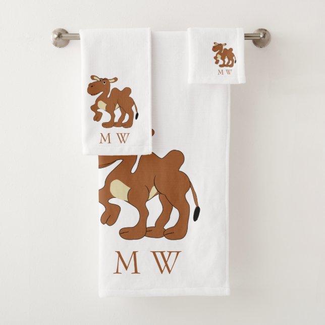 Bactrisches Kamel-Design mit Monogramm Badhandtuch Set (Insitu)