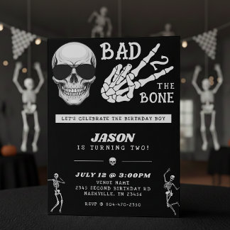 Bad 2 the Bone Skeleton 2nd Birthday Party Einladung