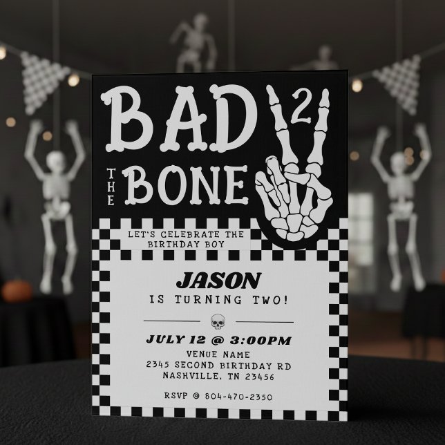 Bad 2 the Bone Skeleton 2nd Birthday Party Einladung (Bad 2 the Bone Skeleton 2nd Birthday Party Invitation
)