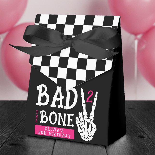 Bad 2 the Bone Skeleton Pink 2nd Birthday Party Geschenkschachtel (Von Creator hochgeladen)