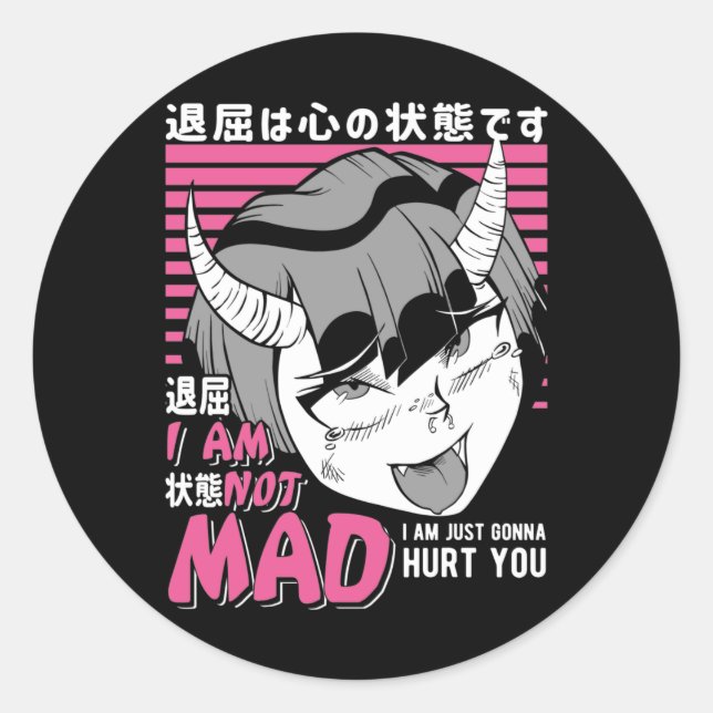 Bad Anime Girl Otaku Angry Manga Devil Runder Aufkleber (Vorderseite)