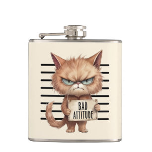 Bad Attitude Cat Mugshot - Funny Feline Design Flachmann