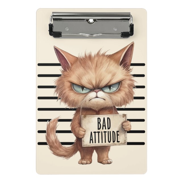 Bad Attitude Cat Mugshot - Funny Feline Design Mini Klemmbrett (Vorderseite)