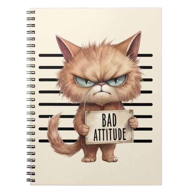 Bad Attitude Cat Mugshot - Funny Feline Design Notizblock (Vorderseite)