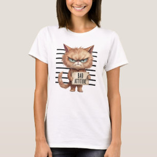 Bad Attitude Cat Mugshot - Funny Feline Design T-Shirt