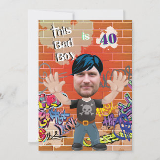 Bad Boy 40th Men's Birthday Funny Face Cut-out Einladung
