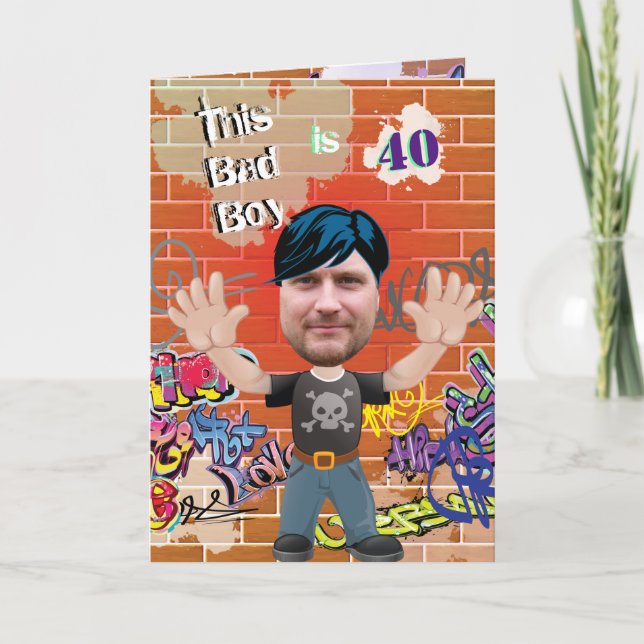 Bad Boy 40th Men's Birthday Funny Face Cut-out Karte (Vorderseite)