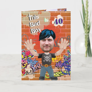 Bad Boy 40th Men's Birthday Funny Face Cut-out Karte