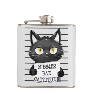 Bad Cattitude - Black Cat Mugshot Flachmann