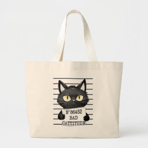 Bad Cattitude - Black Cat Mugshot Jumbo Stoffbeutel
