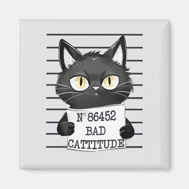 Bad Cattitude - Black Cat Mugshot Magnet (Vorne)