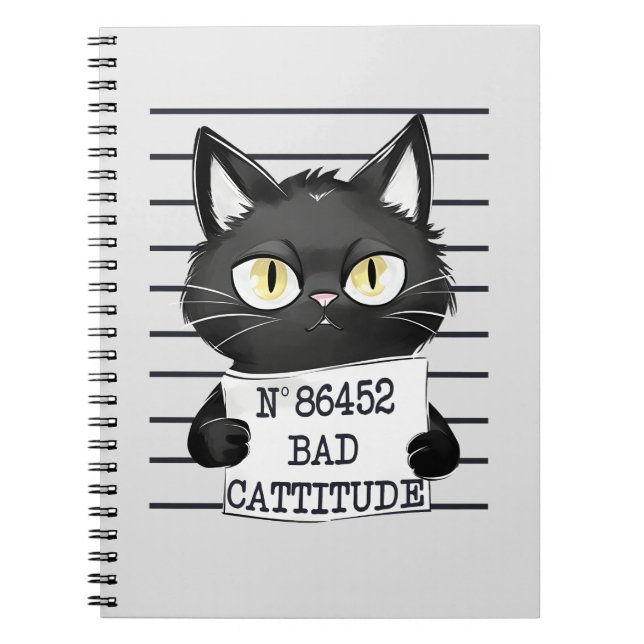 Bad Cattitude - Black Cat Mugshot Notizblock (Vorderseite)