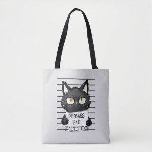 Bad Cattitude - Black Cat Mugshot Tasche