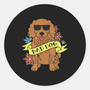 Bad Dog Tattoo Er Spaniel Dog Runder Aufkleber