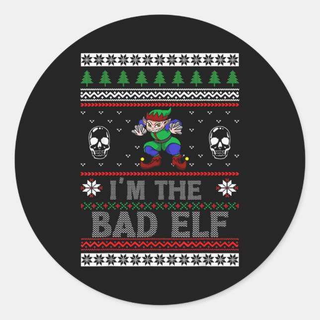 Bad Elf Ugly Christmas For Elves Lover  Runder Aufkleber (Vorderseite)