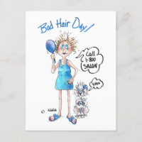 Bad Hair Day, blaues Kleid, bedrückter Ausdruck