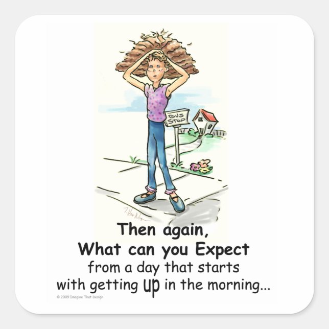 Bad Hair Day Quadratischer Aufkleber (Vorderseite)