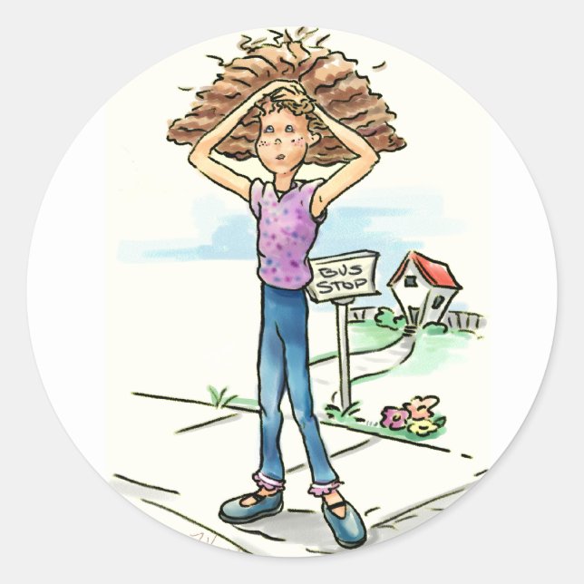 Bad Hair Day Runder Aufkleber (Vorderseite)