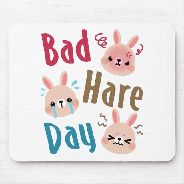 Bad Hare Day Funny Bunny Rabbit Kawaii Ostern Mousepad (Vorne)
