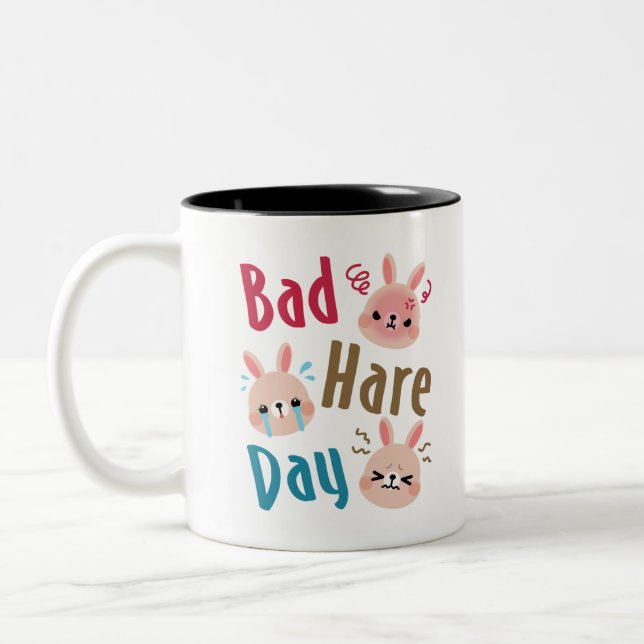 Bad Hare Day Funny Bunny Rabbit Kawaii Ostern Zweifarbige Tasse (Links)