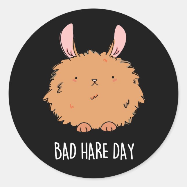 Bad Hare Day Funny Rabbit Puck Dark BG Runder Aufkleber (Vorderseite)