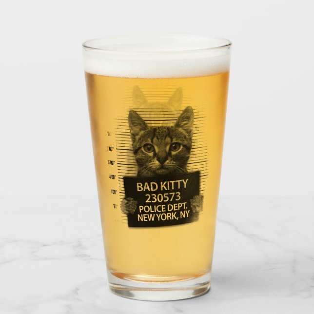 Bad Kitty Cat Police Arrest Foto Funny Beer Glas (Vorne (Gefüllt))