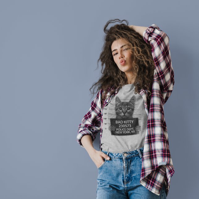 Bad Kitty NYPD Police Arrest Foto Funny Gift T-Shirt (Von Creator hochgeladen)